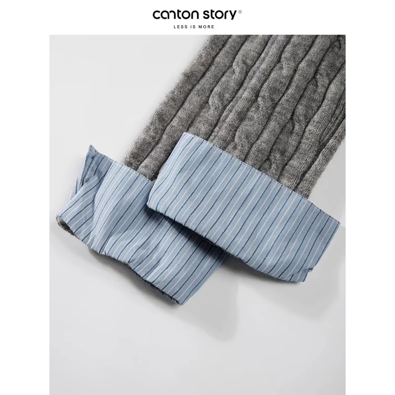 Поддельный двухсекционный свитер с длинными рукавами и воротником-поло для женщин, осенне-зимний простой короткий универсальный топ в студенческом стиле