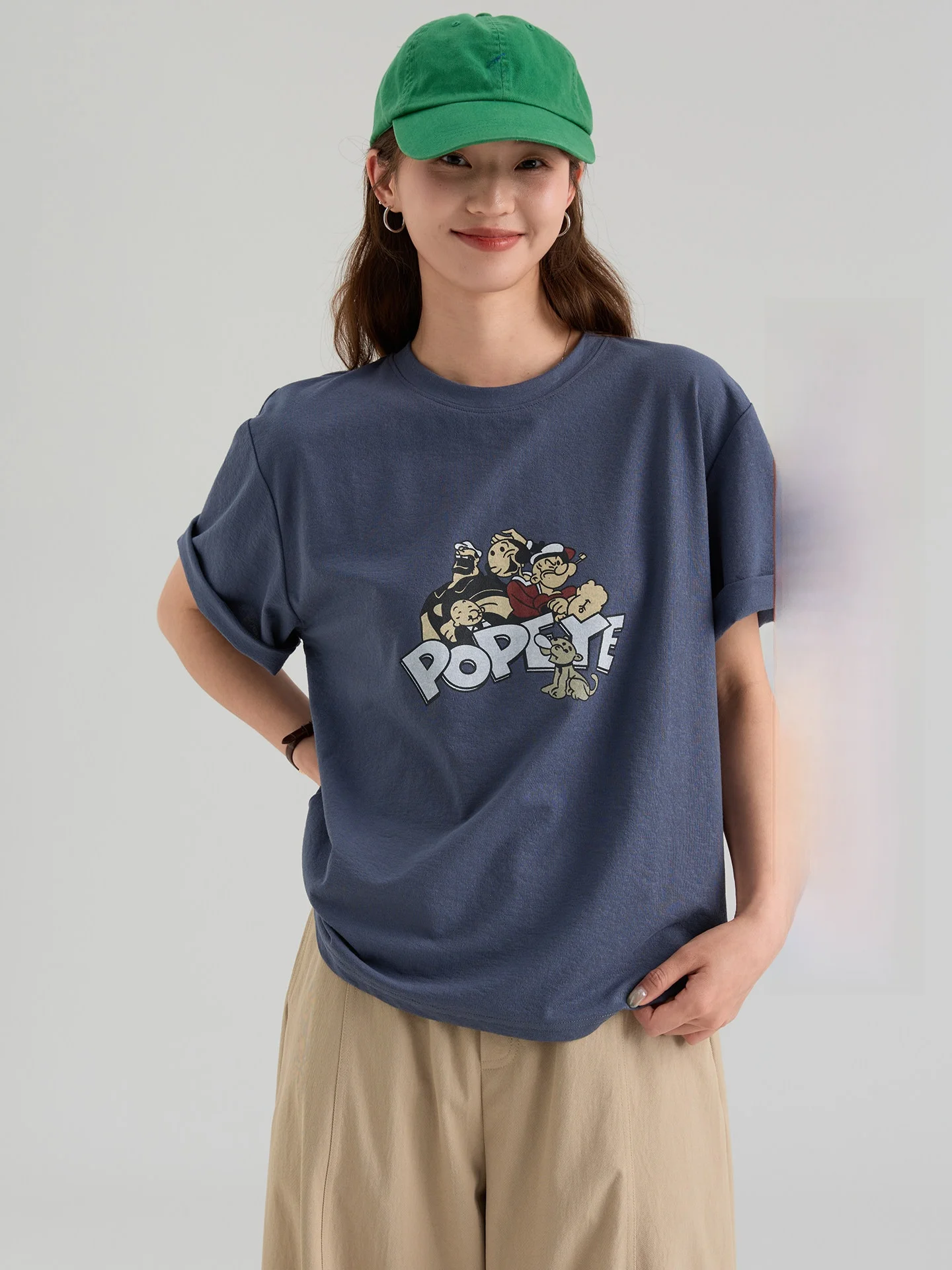 

Женская футболка свободного кроя из чистого хлопка с коротким рукавом и V-образным вырезом, летняя новинка, с мультяшным принтом, в корейском стиле, Drawwind2026