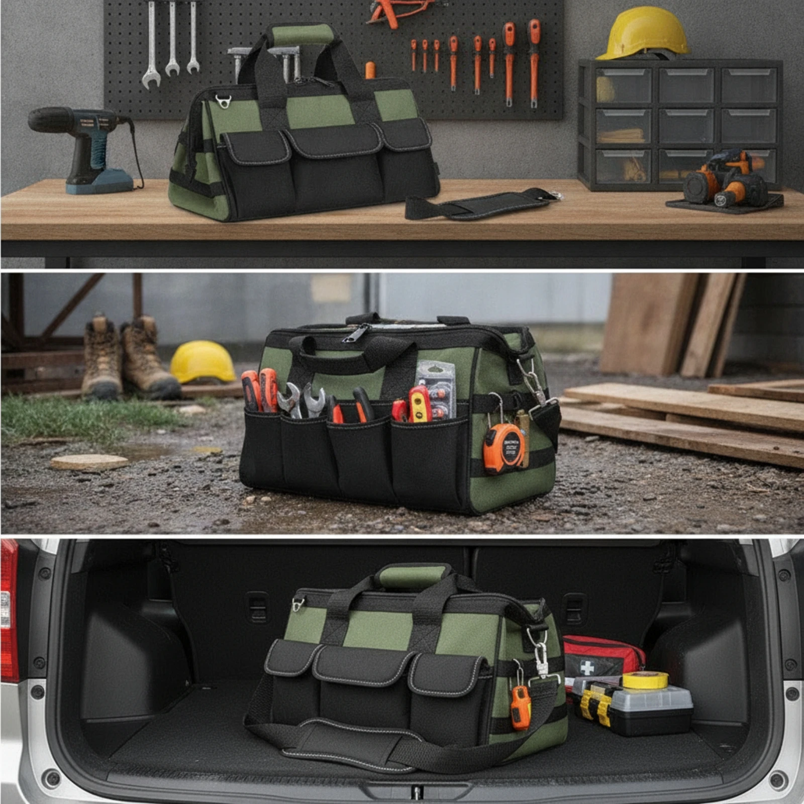 Tool Bag Heavy-Duty Tool Bag with Adjustable Shoulder Strap Multi-Pocket Long-Lasting for Electricians, Job Site, Home Repairs