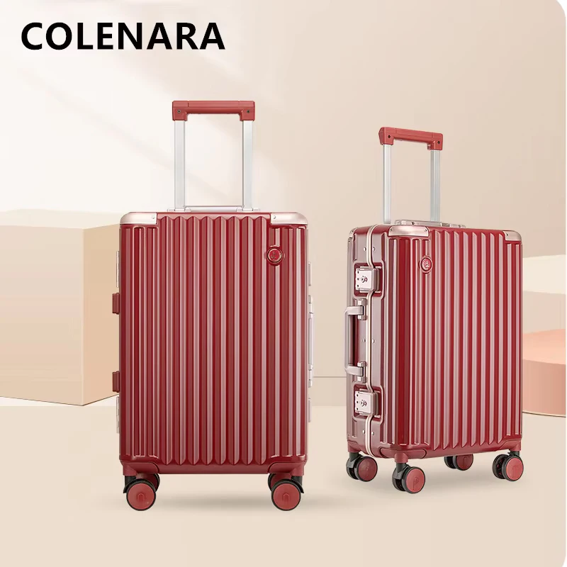 COLENARA-Mala de Viagem Portátil, Trolley Feminino, Mala de Bagagem, Moldura De Alumínio, Mala De Embarque, ABS e PC, 20 ", 22", 24 ", 26"