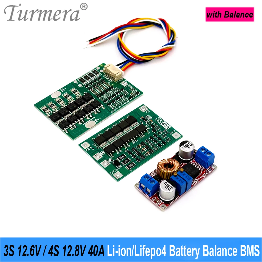 Turmera 3S 12.6V 4S 12.8V 40A Lifepo4 Lithium Battery Balance BMS 12V 5A Power Supply for 18650 21700 32700 33140 Batteies Use