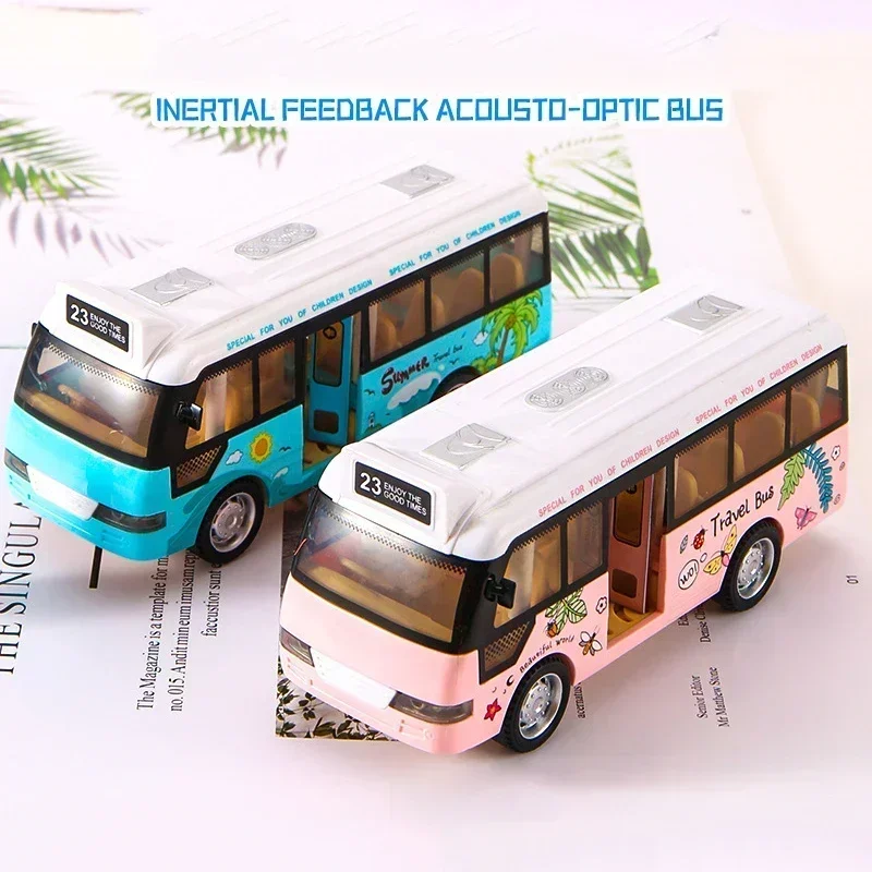 لعبة حافلة مدرسية تفاعلية مصنوعة من المعدن المصبوب مع ضوء صوت يعمل بالاحتكاك، هدايا سيارة للأطفال للعب الخيالي الممتع