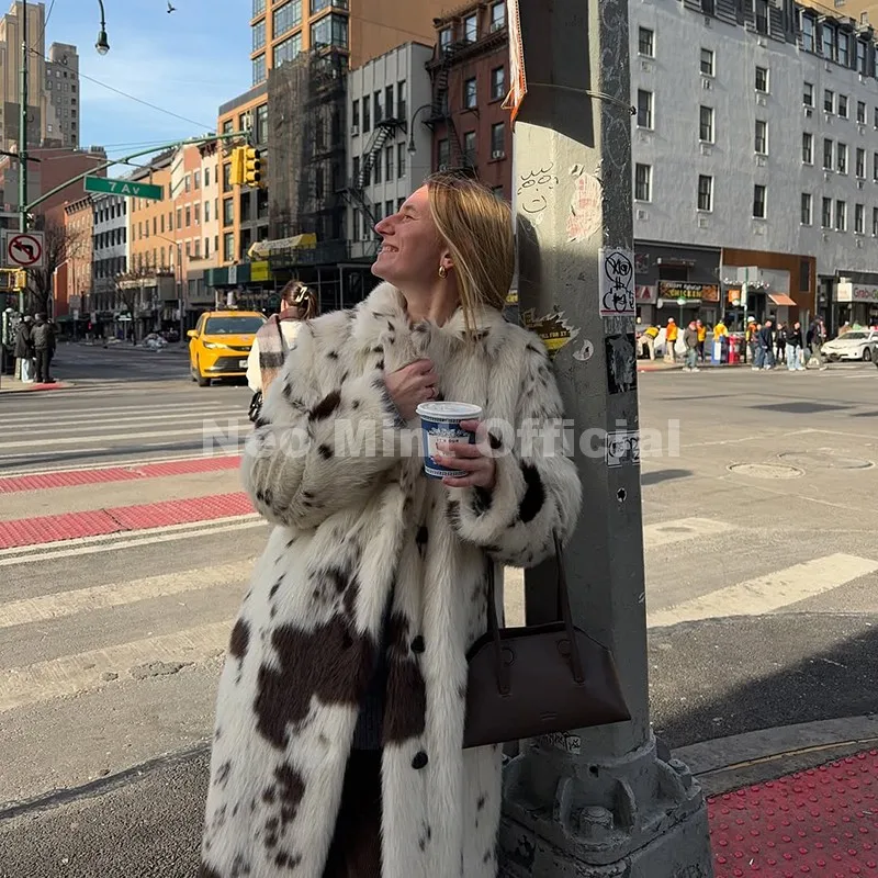 Luxury Cow Print Faux Fur Coat for Women - Winter 2025