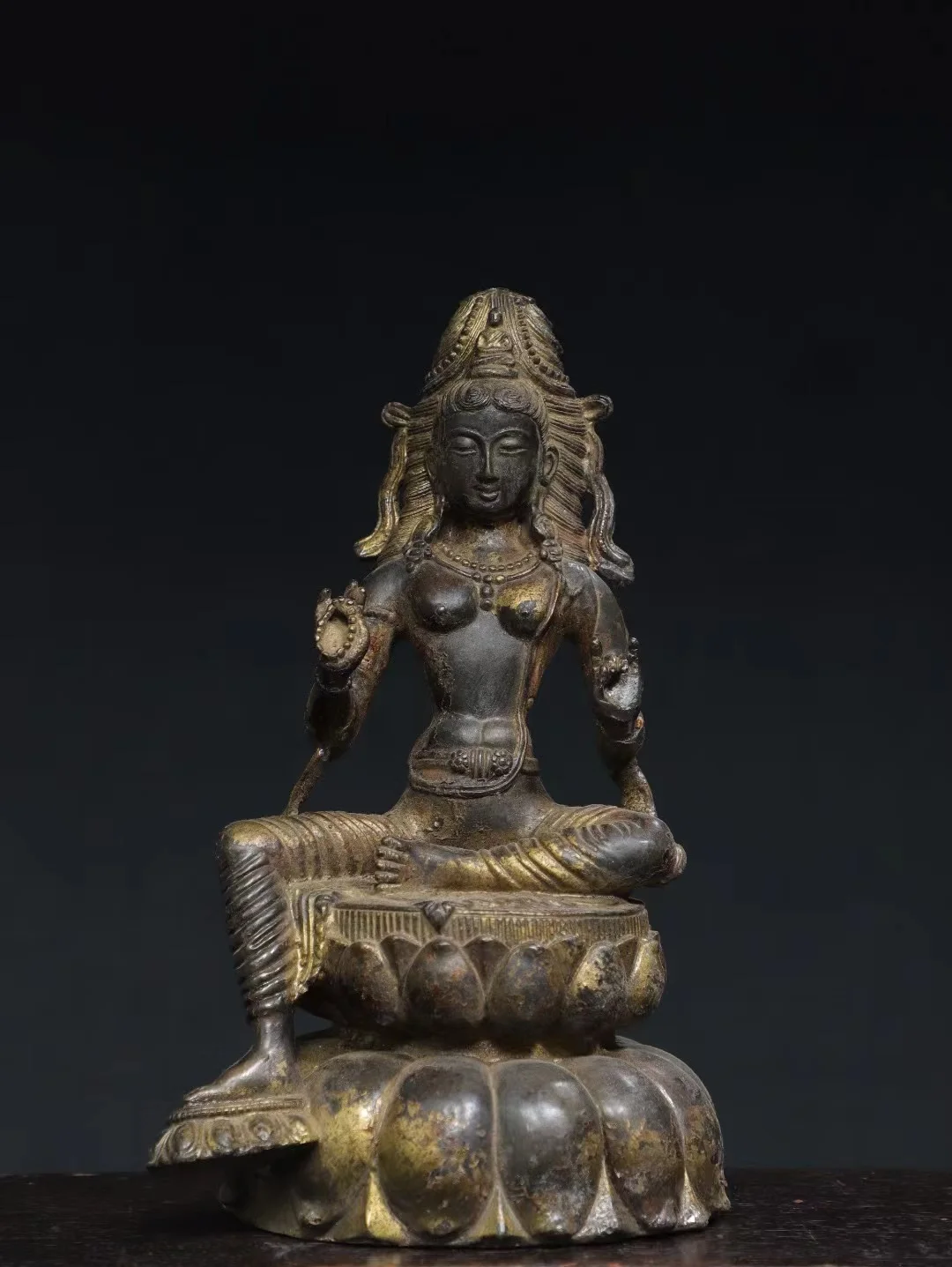 Rare  old Handmade copper Green Tara Buddha,30cm(H),Free shipping