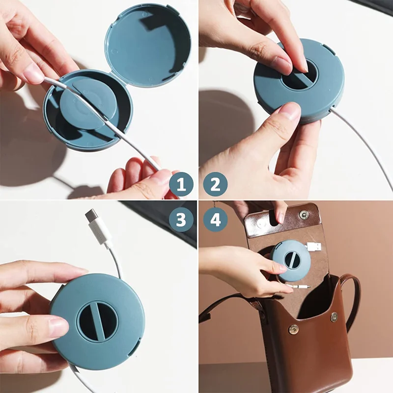 Portable Cable Winder Round Travel Data Cord Organizer Keeper Box Retractable Wire Holder for Wrapping Earphone USB Mouse Cords