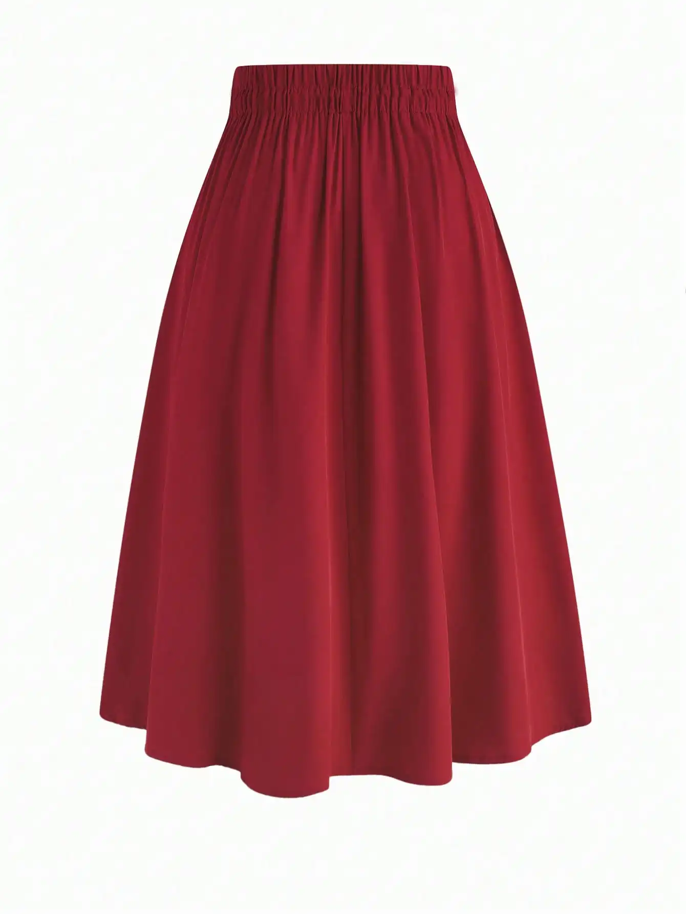 Women's High Waist A-Line Midi Skirt - Solid Red with Front Bow Tie, Flattering Swing Silhouette for Spring & Summer image 2