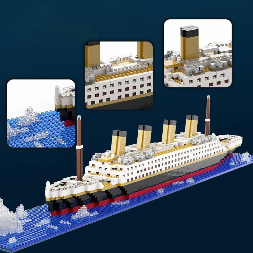 Titanic Giant Ship Boat Building Blocks Luxury Iceberg Cruise Wreck Set Micro City DIY Model Bricks Toys For Children Adult Gift