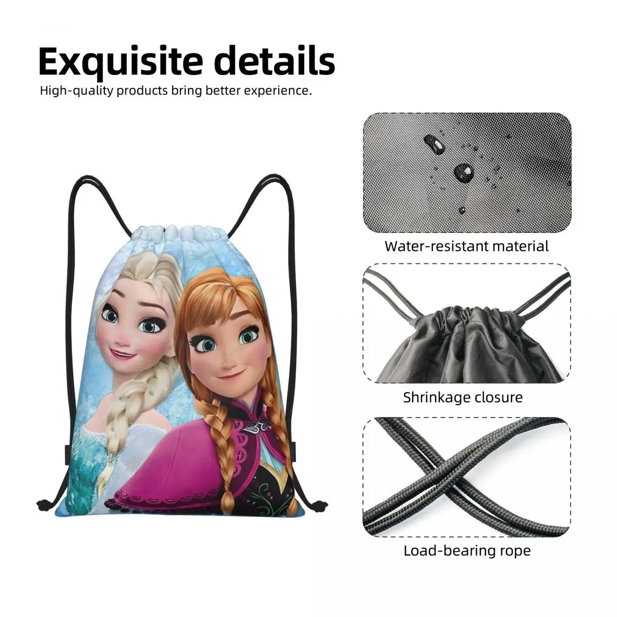 Personalizzato Frozen Princess Elsa Anna zaino con coulisse borsa da palestra sportiva per donna uomo film animato Shopping Sackpack