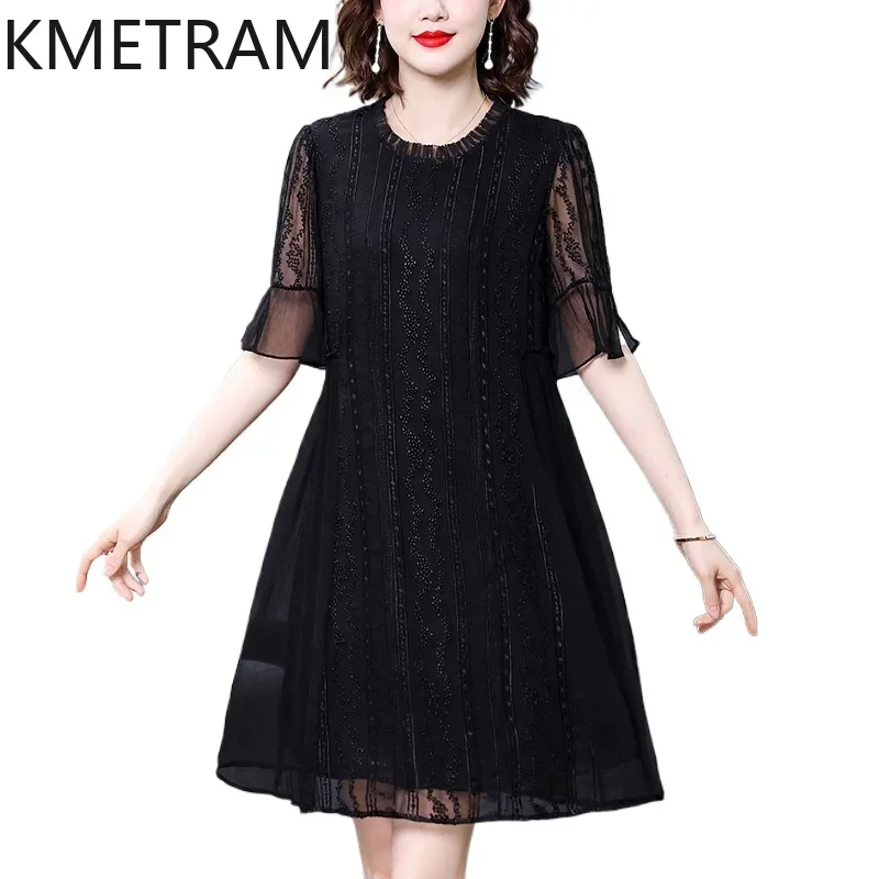 KMETRAM 100% Real Mulberry Silk Dress New in Luxury Women Clothing Elegant Party Mid Dresses Summer 2024 Woman Платье Женское