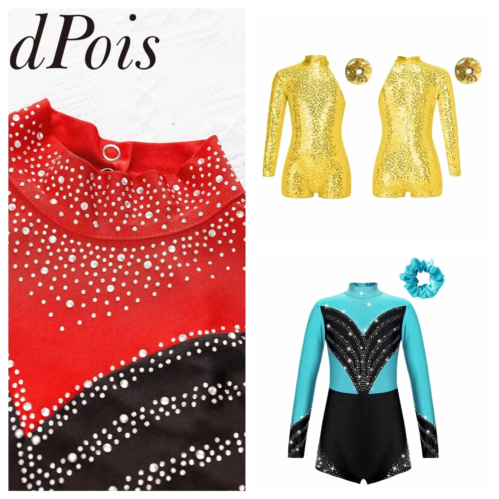 

Kids Long Sleeve Sequins Shorty Romper Ballet Leotard Jazz Dance Unitard Sequined Gymnastics Jumpsuit Girls Skating Dancewear