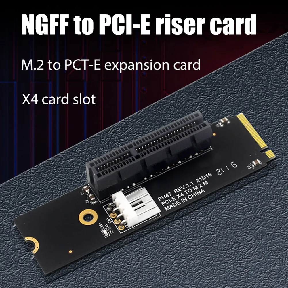 NGFF M.2 to PCI-E 4X Riser Card M2 M Key to PCIe X4 Adapter with LED Indicator SATA Power Riser for Bitcoin
