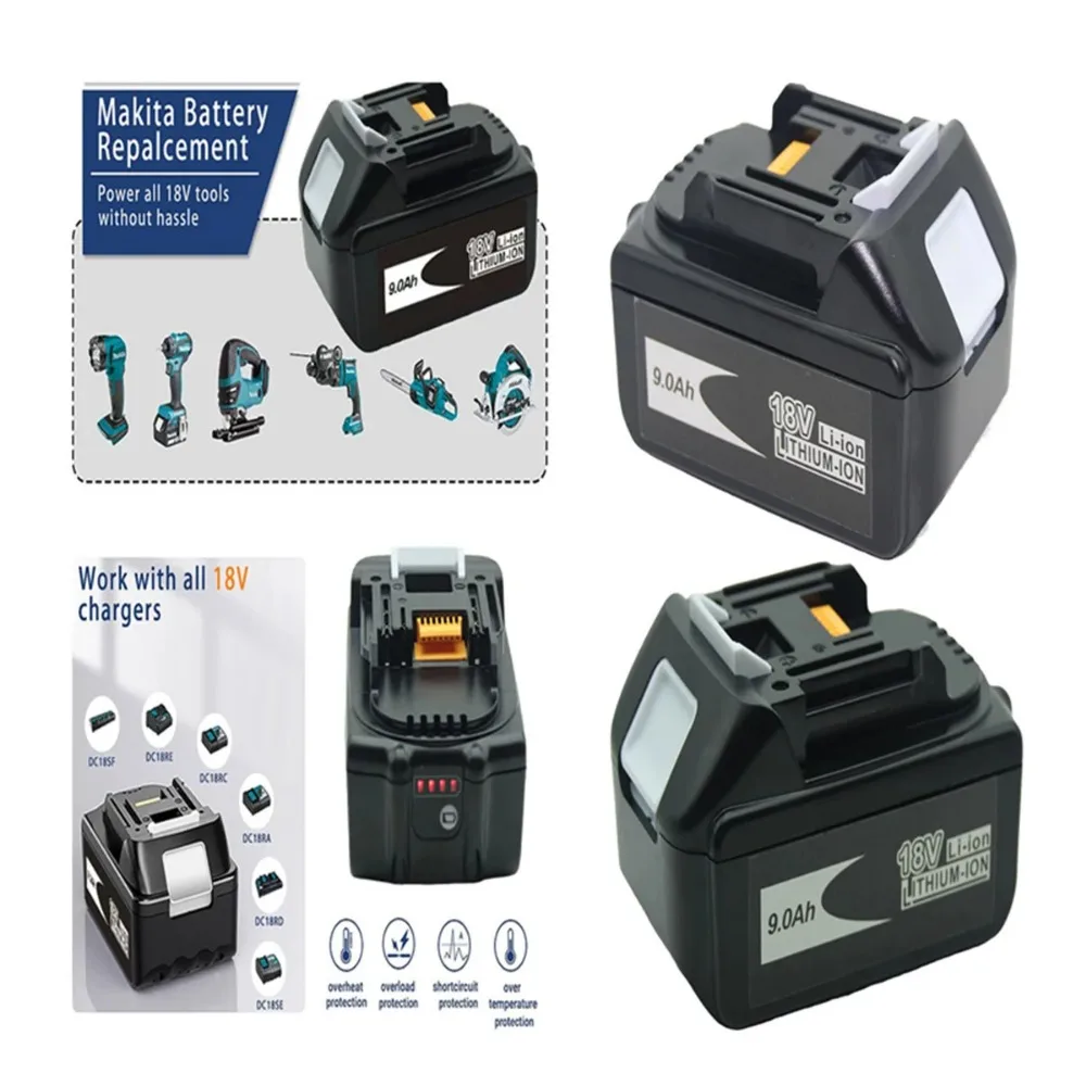 For Makita Rechargeable Power Tool Battery, 18650 Lithium-ion Battery Pack , 6.0 Ah 18V LXT BL1860B BL1860BL1850 BL1830