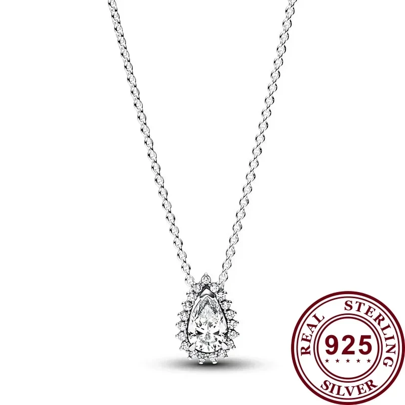 New 925 Sterling Silver Ladies Exquisite Spinning Life Tree Blue Pear Flower Logo Moon Necklace Festival DIY Charm Jewelry Gift