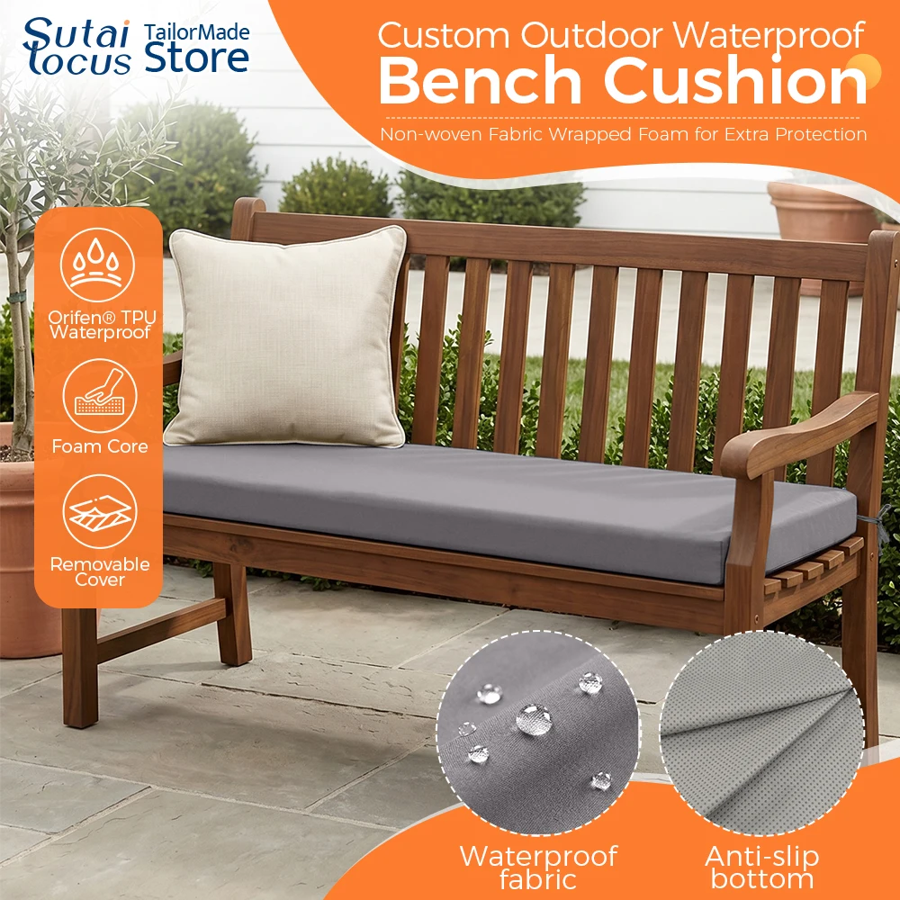 Sutailocus Custom Outdoor Cushions Waterproof 50D High Density Foam Cushion For Wooden Chair garden Lounge Bay Window Seat Pads