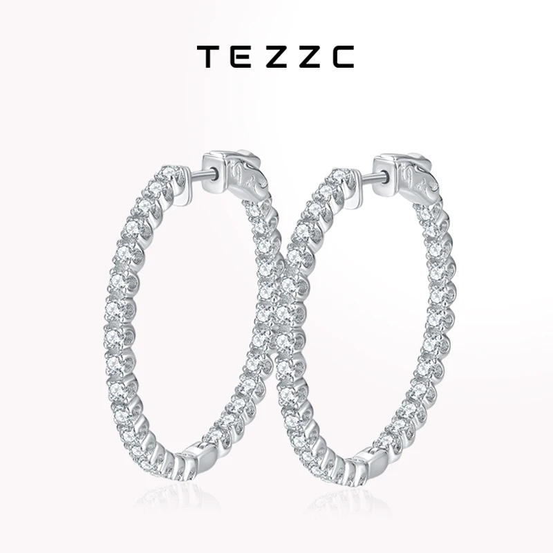 

Tezzc Full Moissanite Earrings for Women 925 Sterling Silver With White Gold Plated Wedding Hoops Designer Earring Fine Jewelry