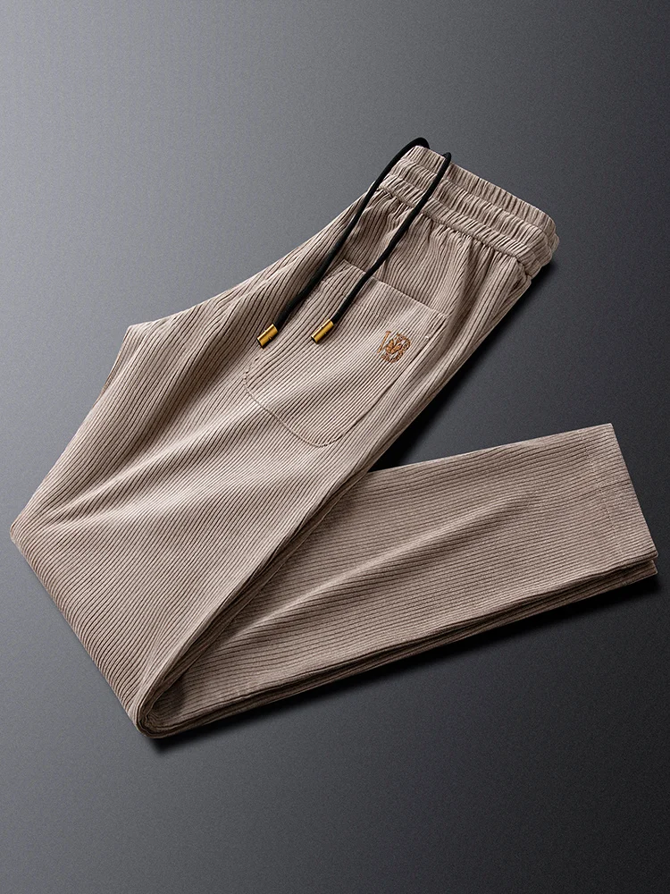 

Ja Charles Luxury Quali Men's Khaki Corduroy Pants Soft Elastic Waist Velvet Trousers Faionable Urban Sle Long Pants