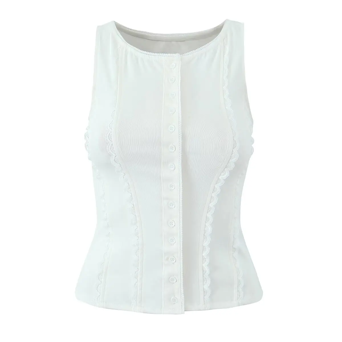 セクシーなアメリカンスタイルのレーストリムボタンベスト、スリムフィットのカーディガン、女性用、2025年春