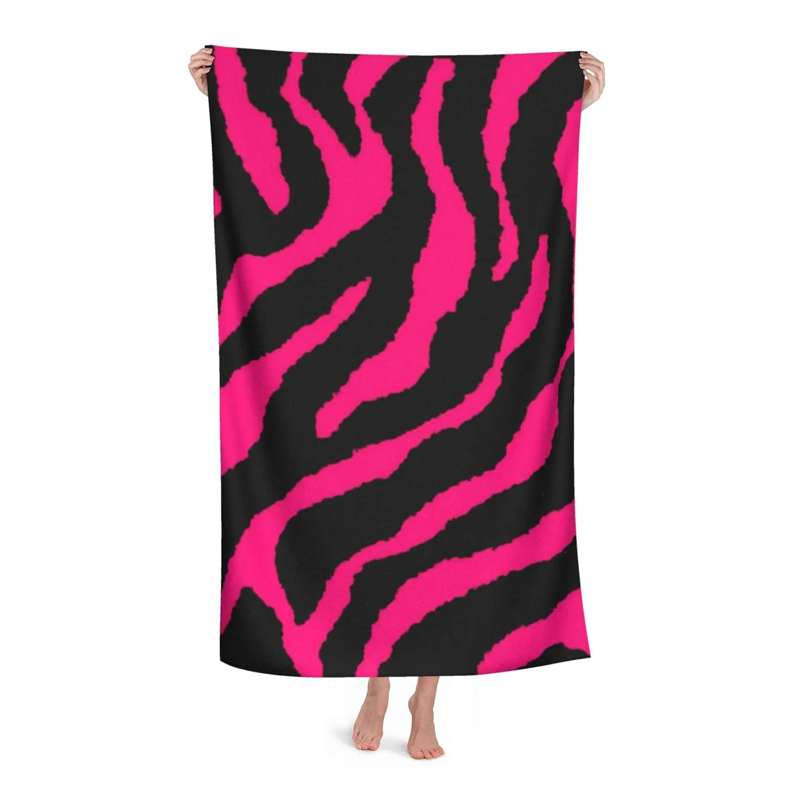 Zebra Tiger Leopard Pink Microfiber Quick Drying Beach Towel Super Absorbent Towel Sand Free Towel for Kids Teens Adults