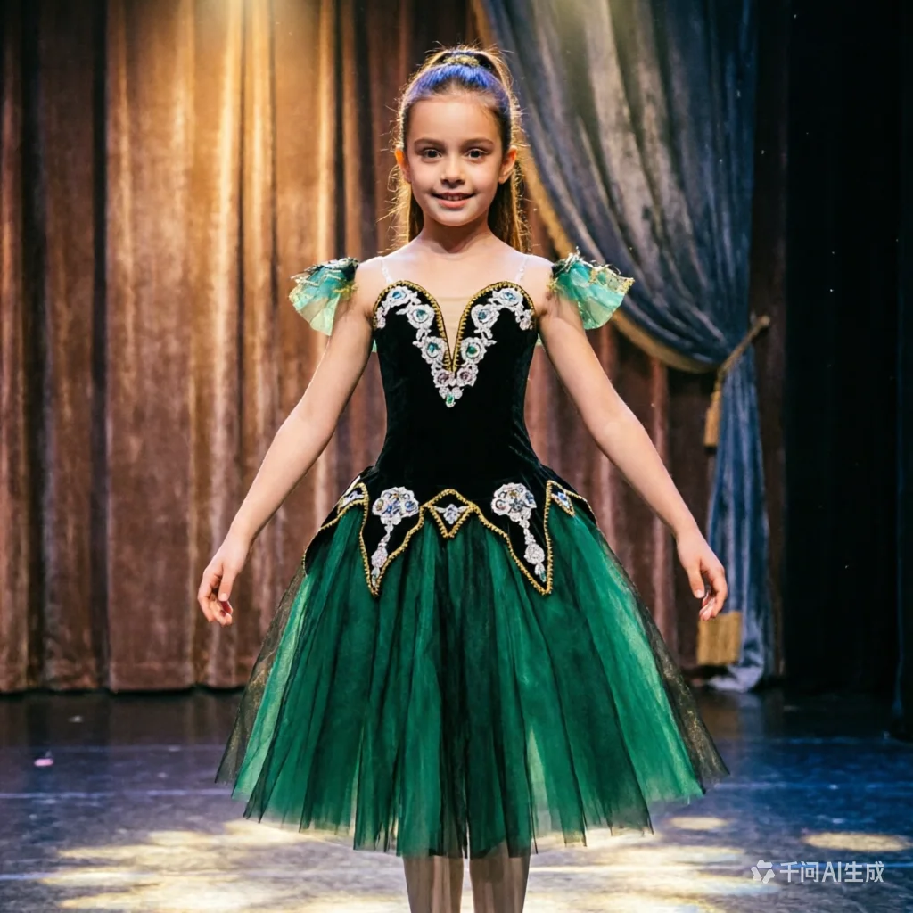 

High Quality Romantic Black & Gold Ballet Skirt Professional Long Dress for Girls' Dance Competition Stage Performance