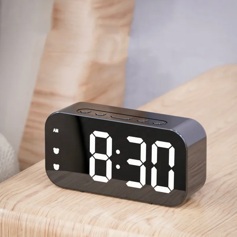 

Voice Control LED Alarm Clock Plug in Electronic Digital Clock Dual Alarms Temperature Table Clock Brightness Adjustment 12/24H