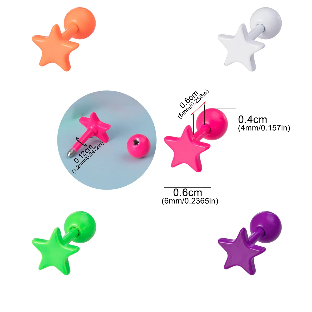 1/5pcs Colorful Star Stud Earrings for Women