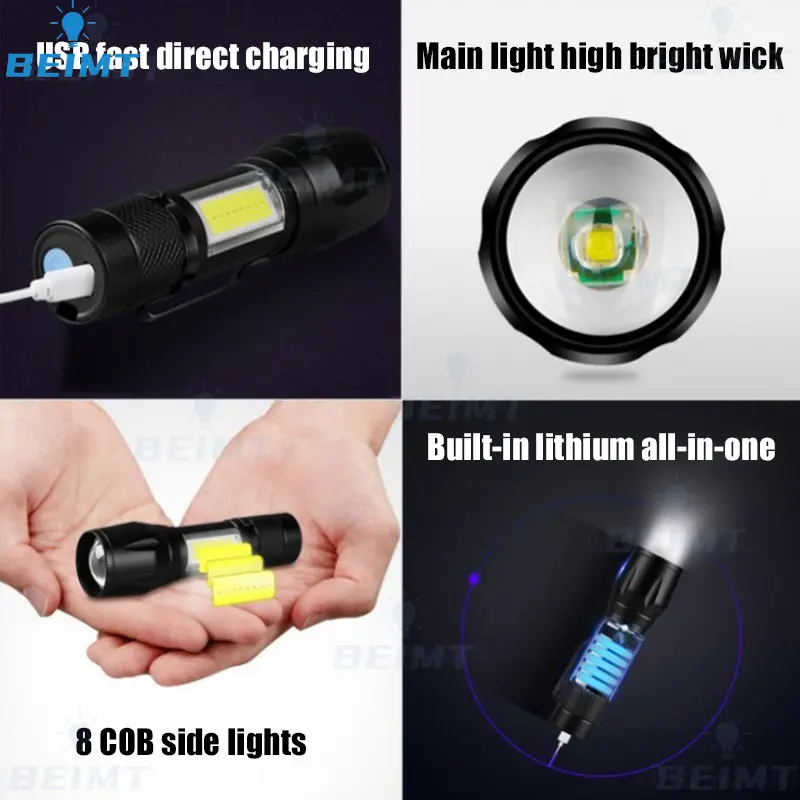 5-40PCS High Power Torch LED Flash Light Portable USB Charging Flashlight Camping Emergency Lights Waterproof Long Range Lantern