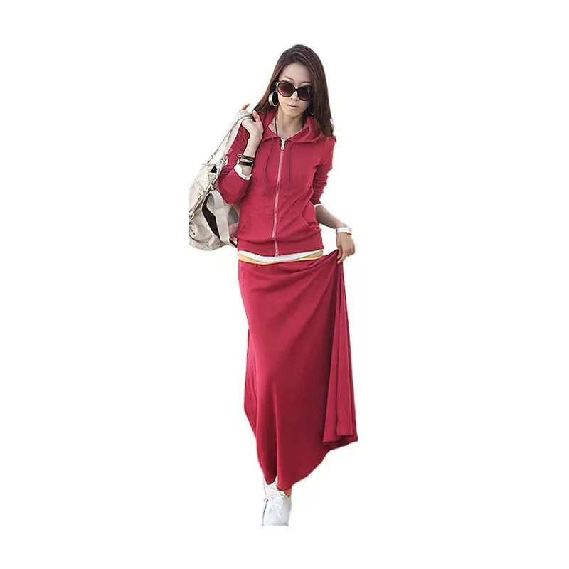 2024 New Spring and Autumn Leisure Suit Slim Dress Slim Hooded Plus Size Sweater Suit Skirt Goddess Professional Skirt