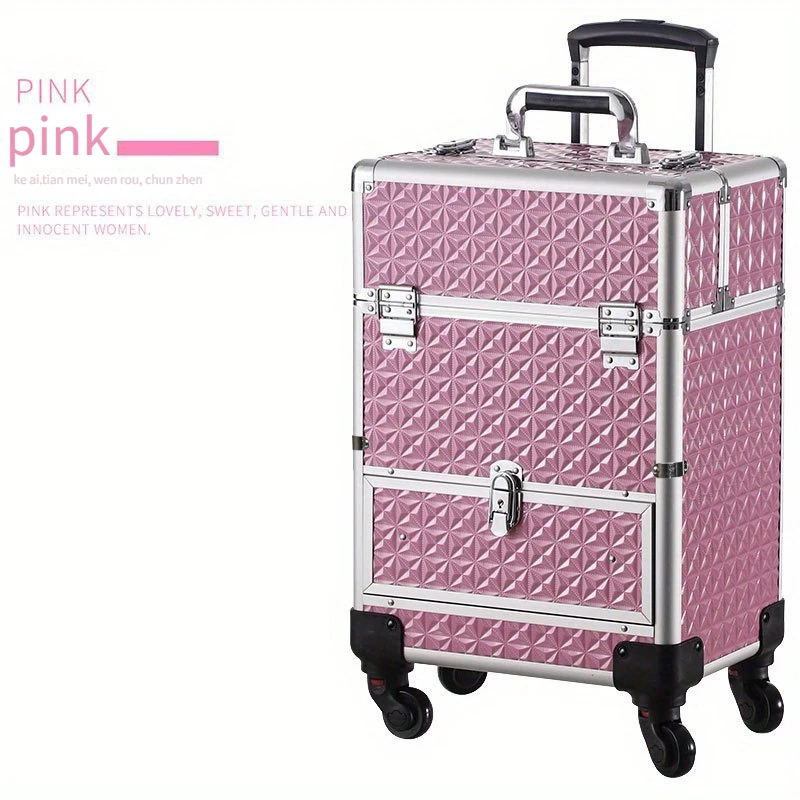 Large Capacity Aluminum Abs Cosmetic Kit Box Artist Storage Case Trolley Makeup Bag With Wheels for Professionals Full Set