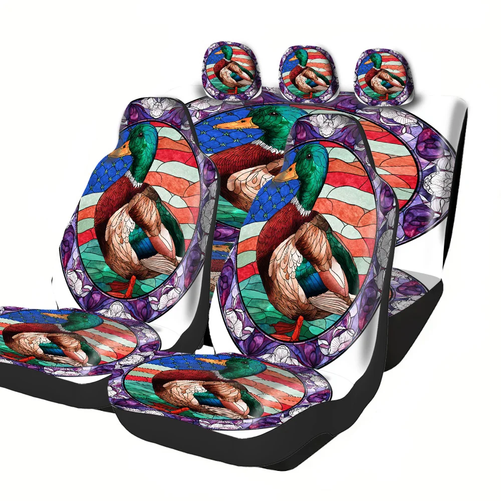 

Комплект чехлов для автомобильных сидений на 2-5 мест - черный принт с изображением боевых лошадей, полиэстер, легко устанавливаются и можно стирать, нескользящие и впитывающие, универсальные.