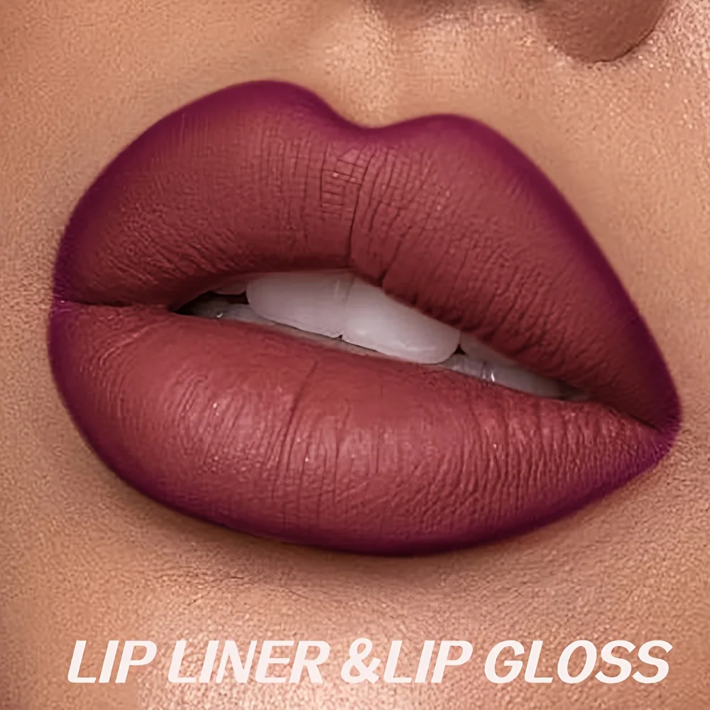 Conjunto de delineador labial fosco e brilho labial, 3 peças, maquiagem labial de veludo antiaderente à prova d'água de longa duração, presente de lama labial suave para mulheres