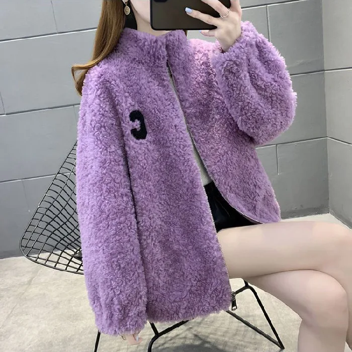 

Embroidered Letter Double-sided Velvet Zipper Hoodie for Women's Warm Half High Collar Cardigan with Zipper Thick Fleece Jacket