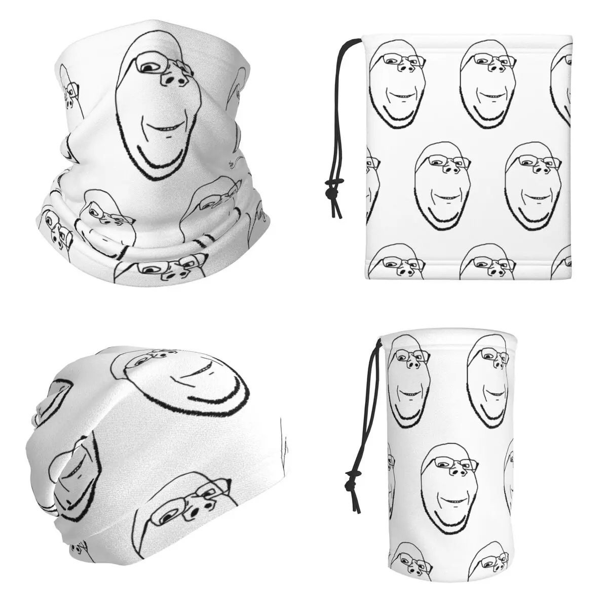 Smiling Wholesome Wojak Soyjak Bandana Neck Cover Printed Wrap Mask Scarf Hiking Fishing Face Mask For Men Women Adult Windproof