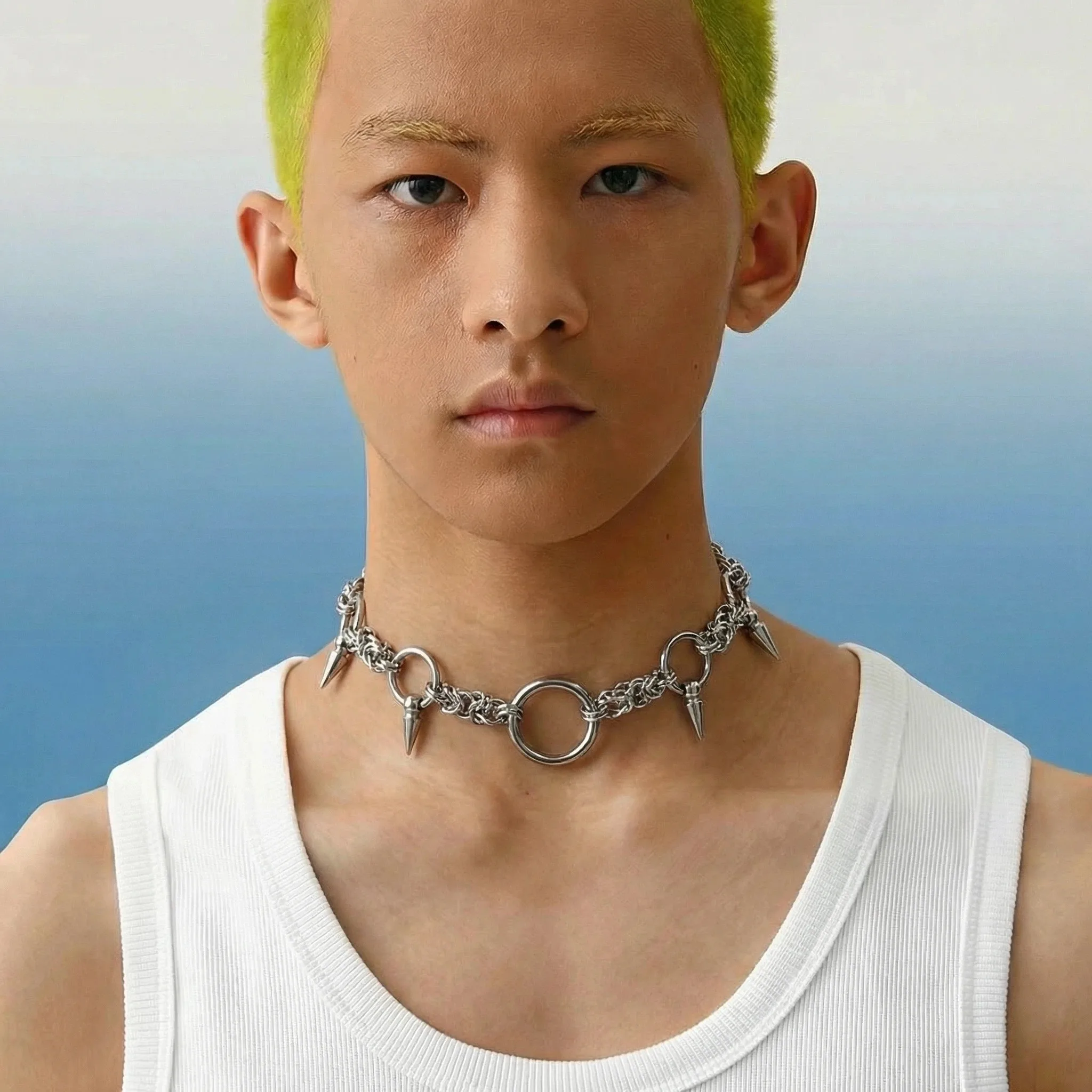 Punk Gothic Studded Rivet Spikes Necklace Vintage Choker Hip Hop Necklace Titanium Steel For Party Men Women Jewelry Gifts