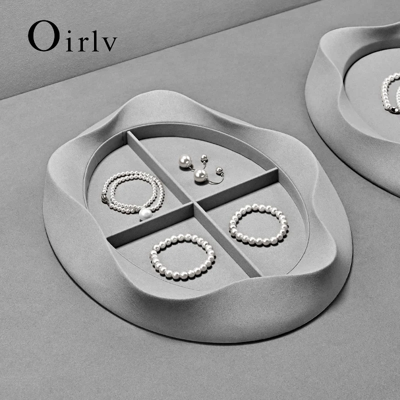 

Oirlv Pearl Jewelry Tray Jewelry Viewing Tray Gray Microfiber Rings Necklaces Earrings Bracelets Display Props Jewelry Organizer