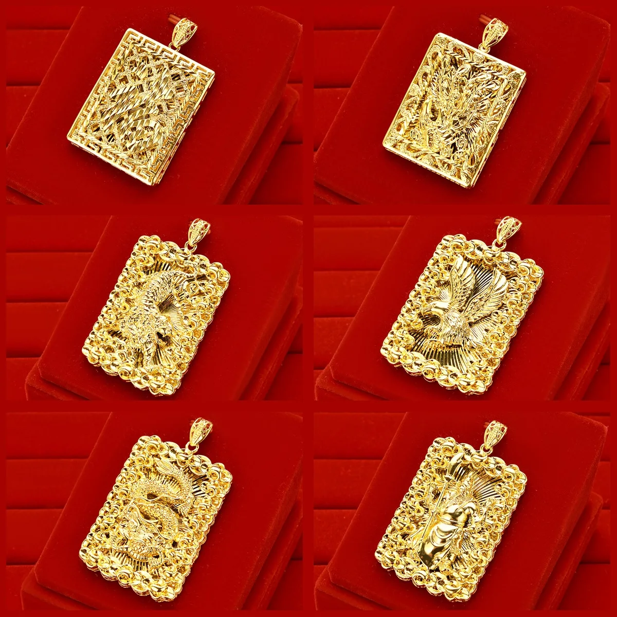 

Classic 18K Gold Sand Dragon Phoenix Square Pendant Necklace - No Fade, Stylish and Versatile Jewelry for Men and Women