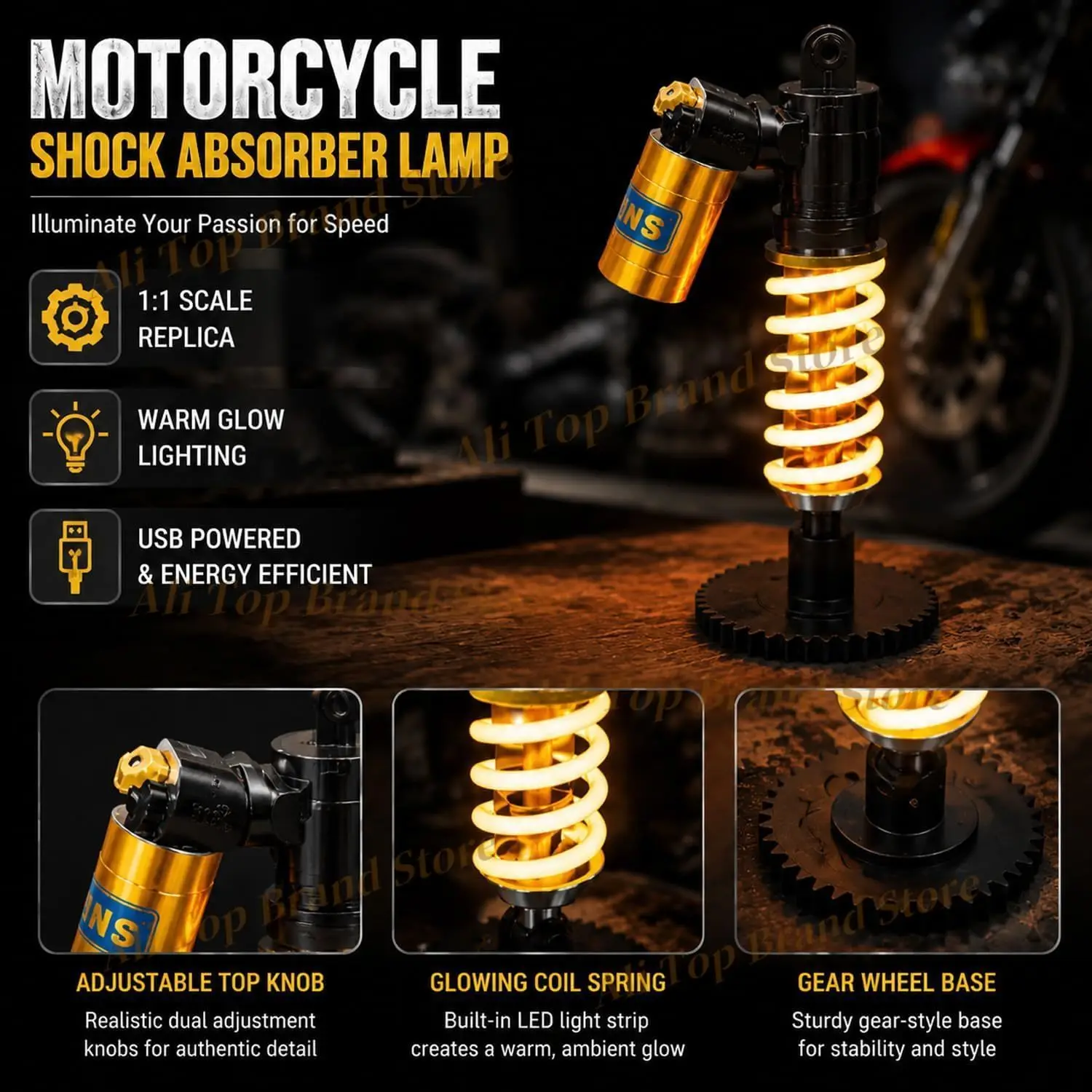 2026 New For OHLINS Motorcycle Shock Absorber Lamp DIY Cool Ambient Lighting Car interior decorative accessories ornaments view 4