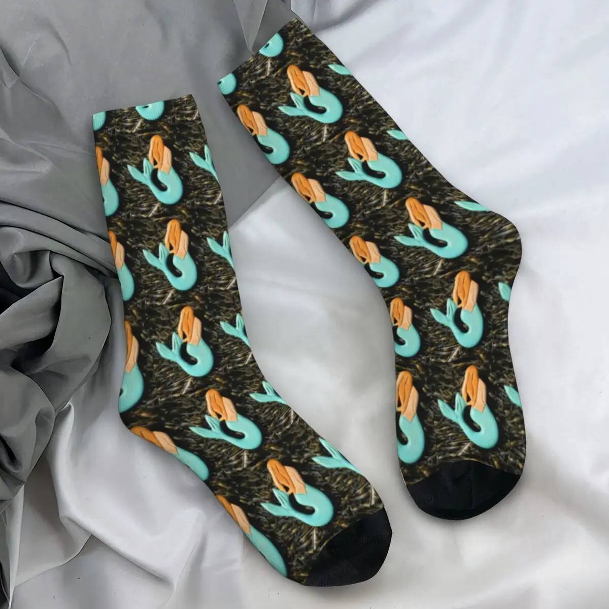 Redhead Mermaid Stockings Cute Animal Print Graphic Funny Socks Spring Anti Slip Socks Women Men Outdoor Comfortable Socks