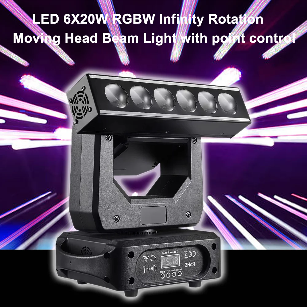 

Светодиодный 6X20W RGBW бесконечный вращающийся луч с точечным управлением для DJ, дискотеки, вечеринки, свадьбы, клуба, бара, сценического освещения