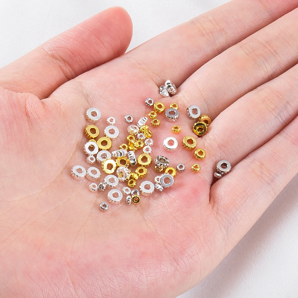 3/4/5mm Bulk Beads Separators 18K Plated Brass Round Corrugated Stripe Spacer Bead Bracelet Necklace DIY Beading Jewelry Making