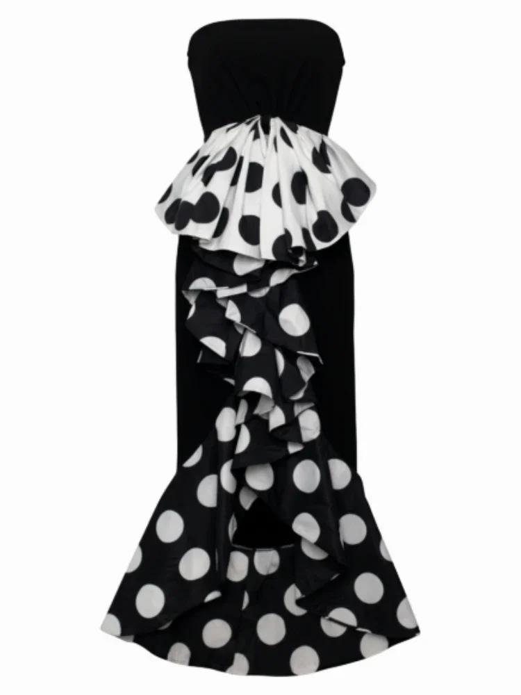 فستان سهرة أنيق للسيدات لعام 2025 مزين بفيونكة بدون حمالات فستان نحيل منقط لحفلات الكوكتيل فساتين زفاف الضيوف #4