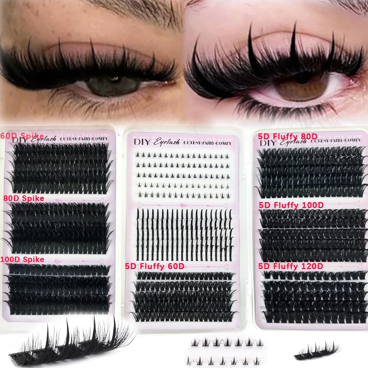 HBZGTLAD Wimpernbuch mit großer Kapazität, 60D-300D Wimpernbündel, Mange Wimpern, Nagel-Effekt, Märchenhafte Anime-Wimpern, verschiedene gemischte Stile – Detail 2