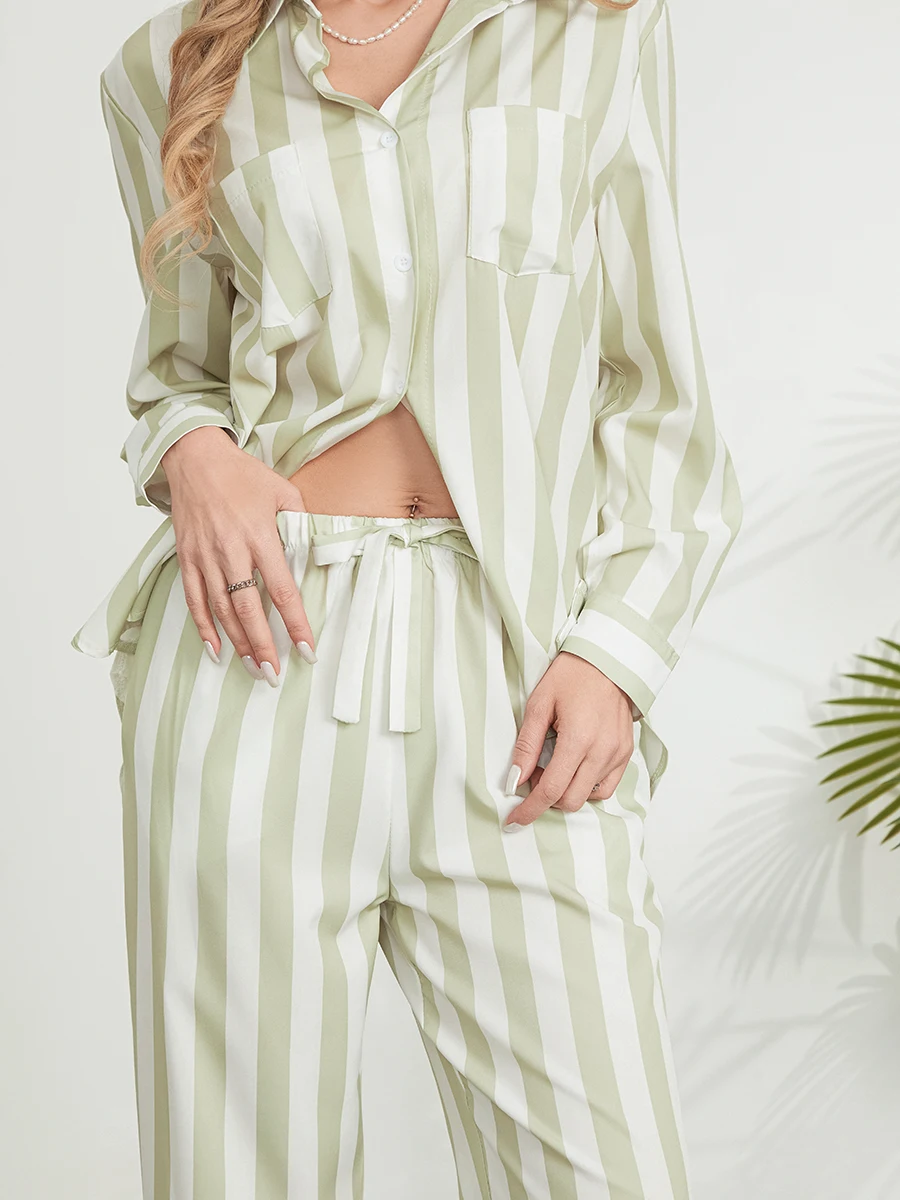 ผู้หญิง 2 ชิ้นชุดนอนชุดพิมพ์ลายแขนยาวลงเสื้อและกางเกงเอวสูงชุด Loungewear Homewear