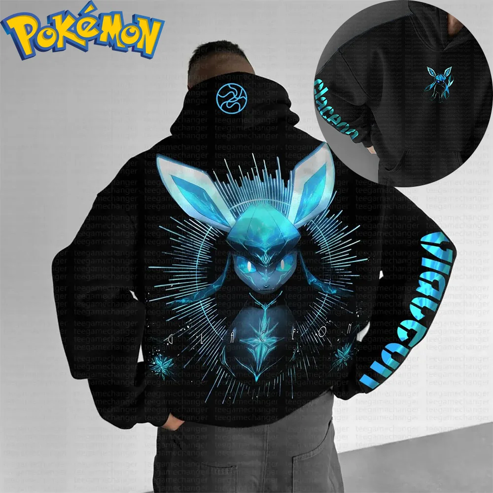 Pokemon Anime Jolteon Baumwolle Hoodie Harajuku Hosen Set Schwarz Blau Leuchtende Ohren Muster mit Stern Design Zweiteiliges Outfit Lässig