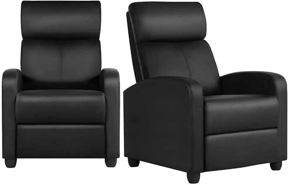 Silla de 2 asientos Sofá reclinable de cuero Sofá chaise moderno Sofá tumbona para sala de estar Cine en casa Negro