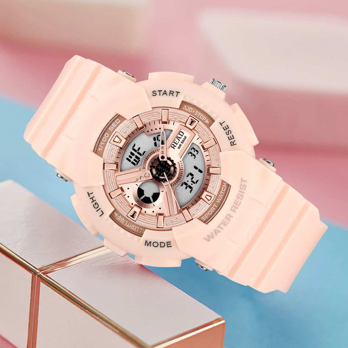 READ Women Digital‑Analog Sports Watch | Resin Case Strap | LED Light | Alarm Calendar | 30M Daily Water Resistant
