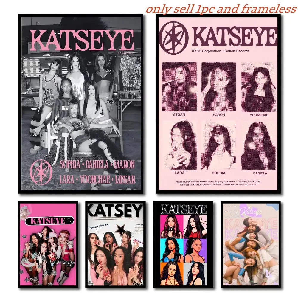 Music K-pop Girl group K-KATSEYE Poster Self-adhesive Living Room Bedroom Party Bar Decor Moisture-proof Fade-resistant HD