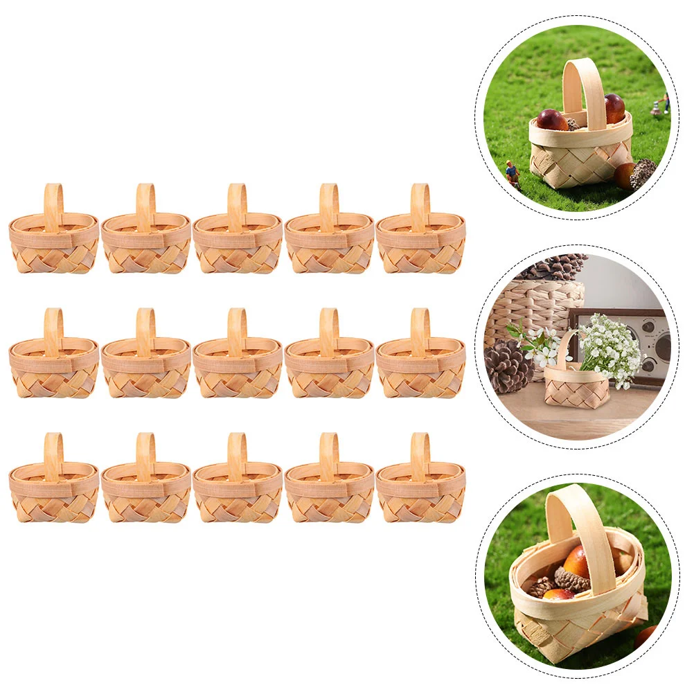 

18 Pcs Hand Woven Basket Small Handwoven Candy Storage with Handle Decor Miniature