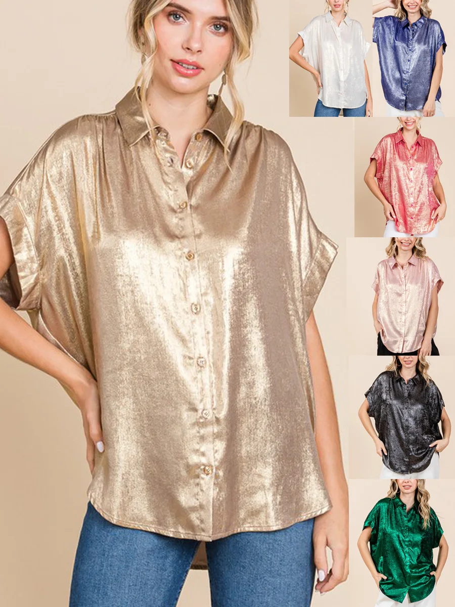 

Европейская и американская свободная Облегающая рубашка с короткими рукавами, горячее тиснение, однобортный Топ, новый продукт