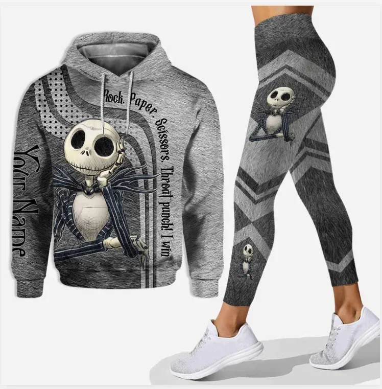 Nightmare before Christmas Sally Hoodie Womens Leggings Yoga Set Womens Disney Jack Skellington Hoodie Sports Leggings Tracksuit