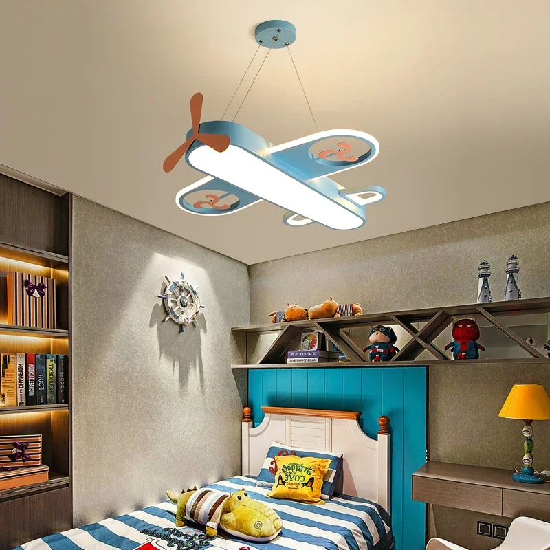 Nordic Iron Personality Art Creative Children Room Aircraft LED Pendant Light Bedroom Cartoon Boys and Girls Decoration Lighting